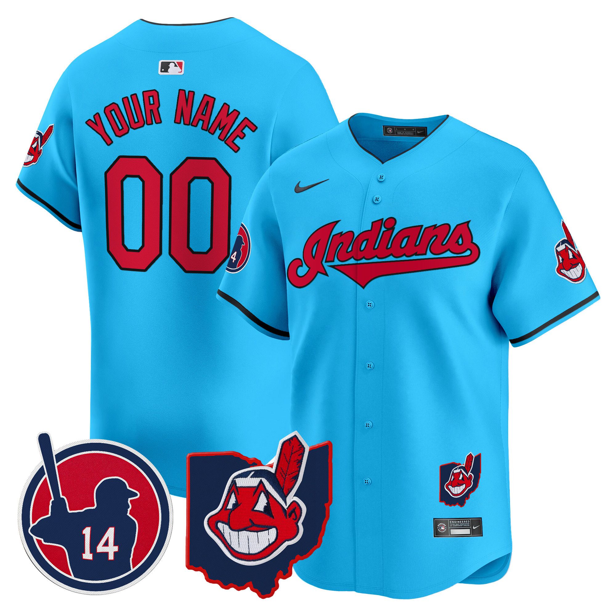 Men Cleveland Indians Light Blue Nike 2025 Patch Vapor Premier Limited Custom MLB Jersey->customized mlb jersey->Custom Jersey